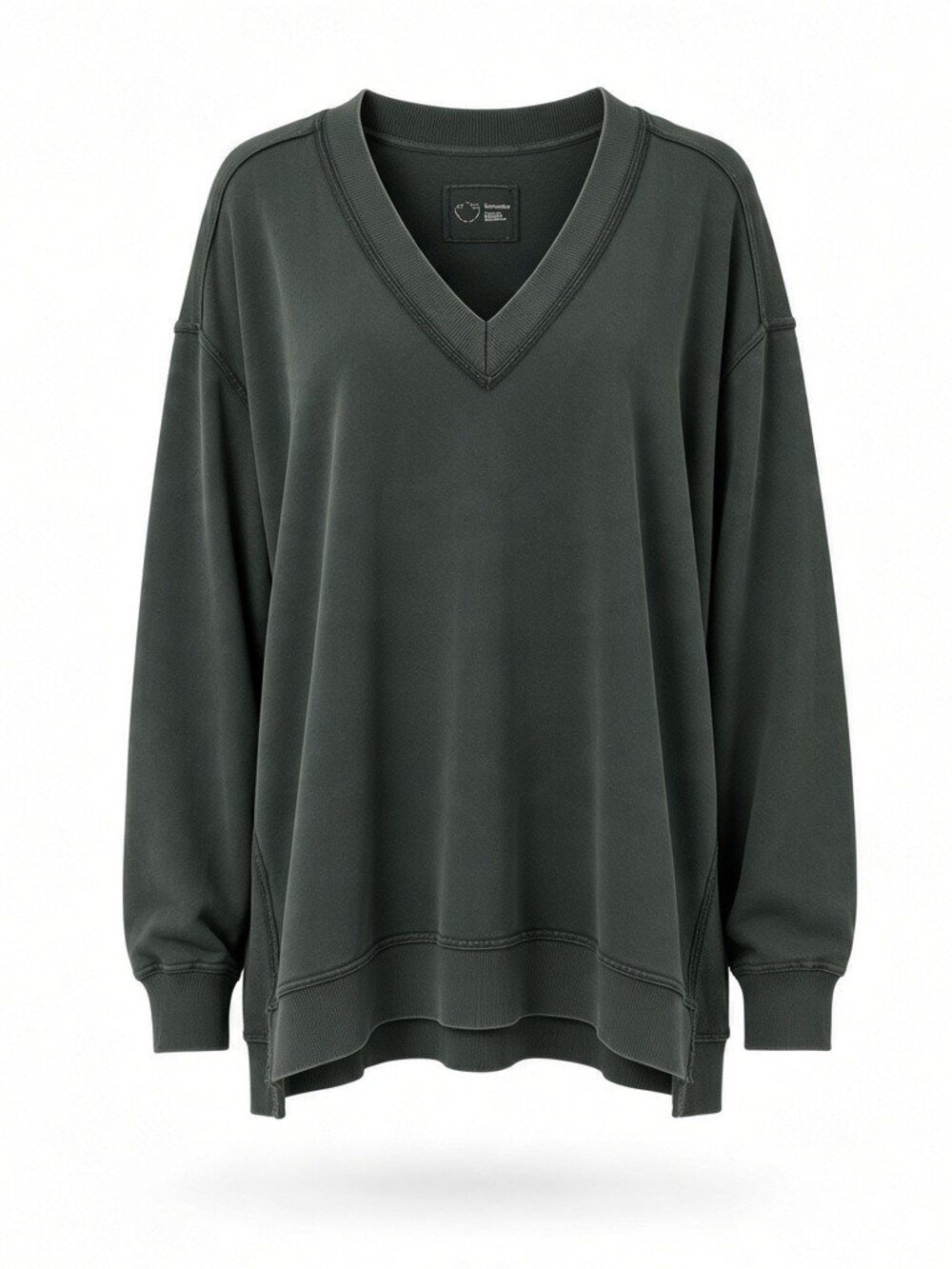 Aerie Oversized V-Neck Faded Distressed Sweatshirt L